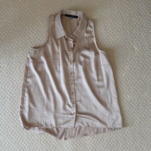 Satin Light Beige Sleeveless Blouse